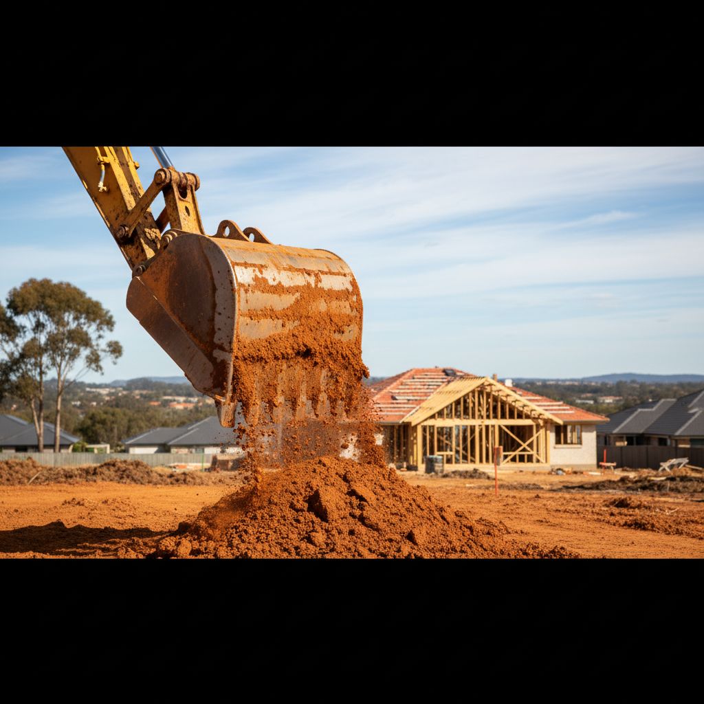 Excavator bucket teeth scooping soil close-up